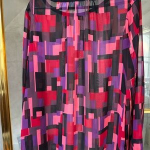 Liz Claiborne Pink & Purple Color Block Blouse
